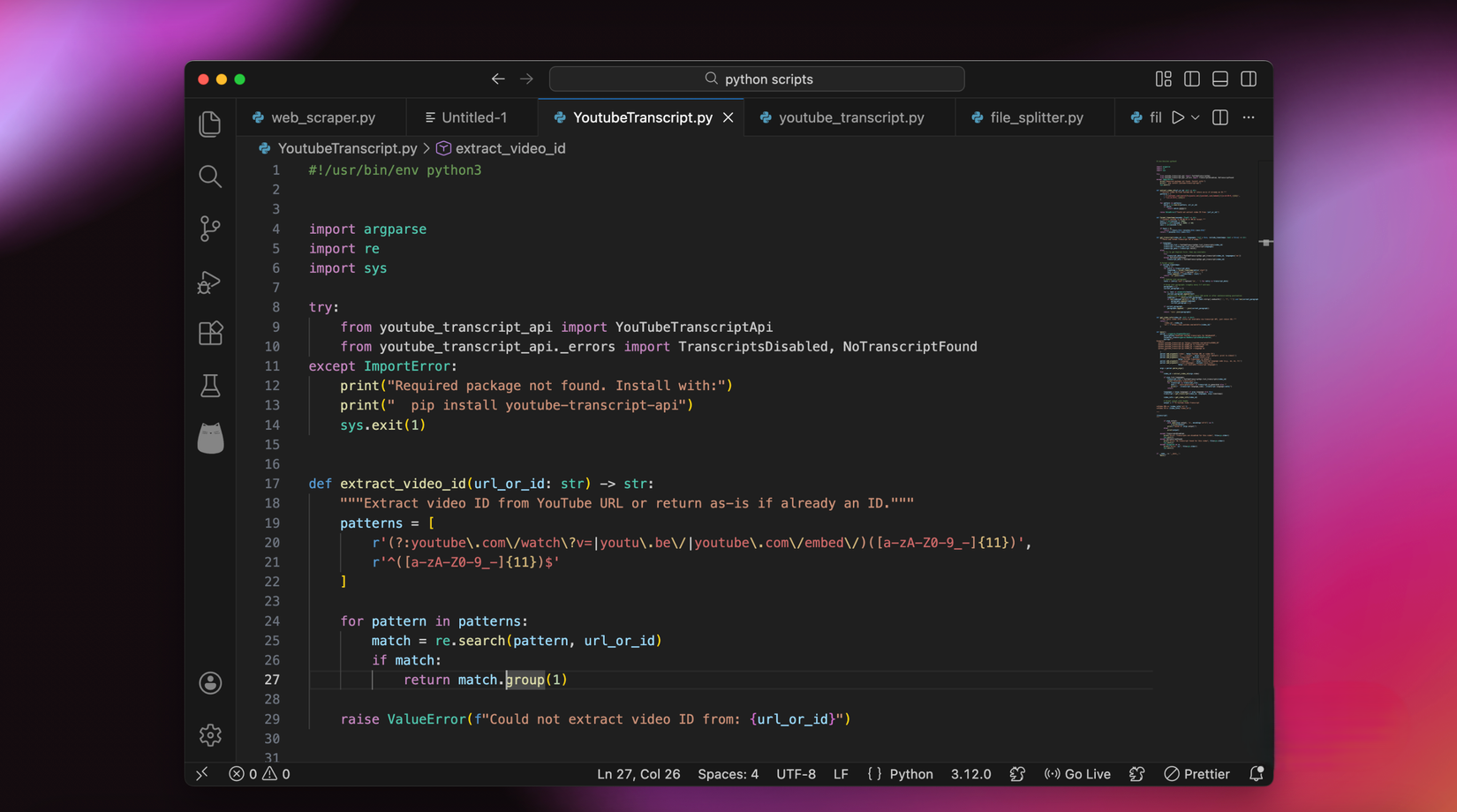 youtube transcript python script