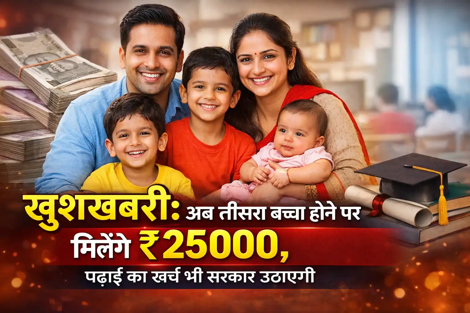 खुशखबरी: अब तीसरा बच्चा होने पर मिलेंगे ₹25000, पढ़ाई का खर्च भी सरकार उठाएगी